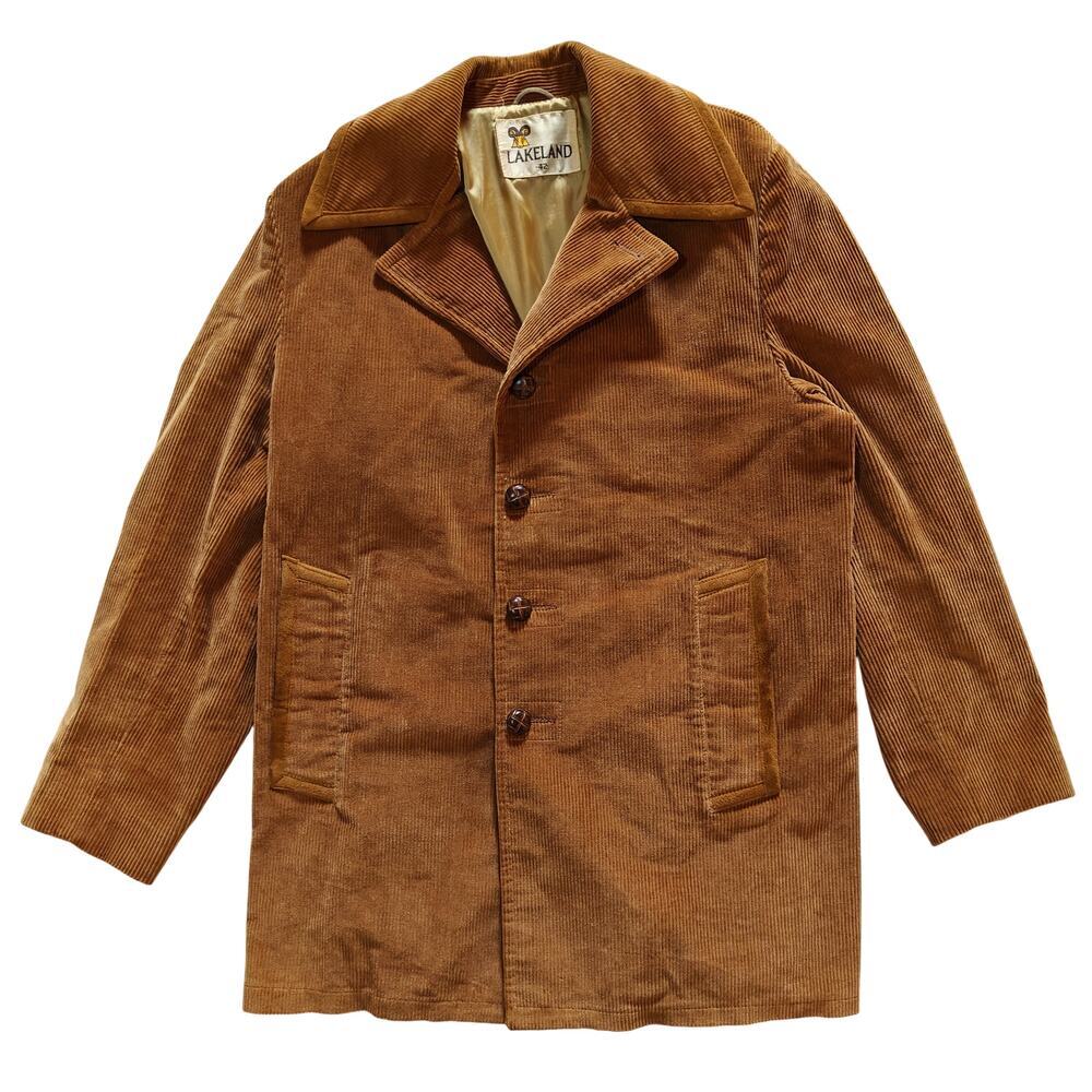 Lakeland Brown Corduroy Coat Jacket Button Front Lined Vintage Size 42